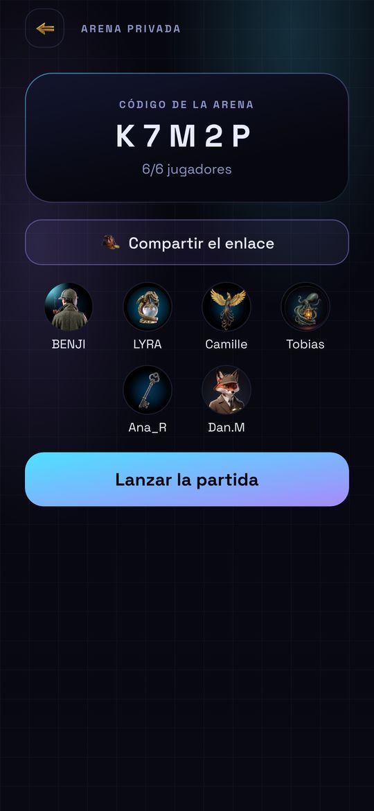 Una arena privada con seis jugadores.